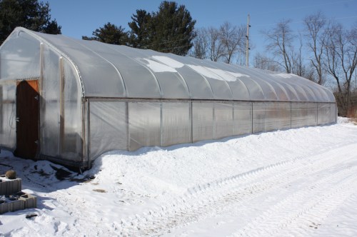 An outside view of the hoop house.
