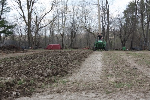 Scott's 1st pass in tilling the garden.