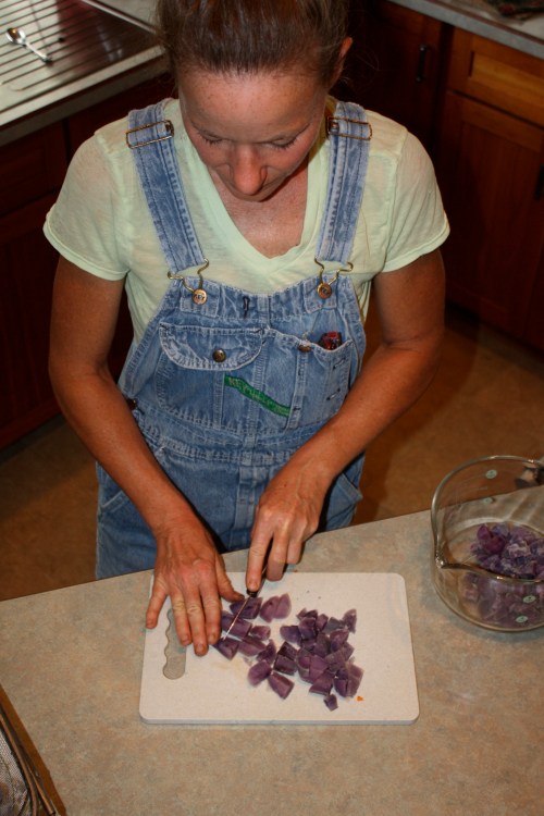 Purple Potato Salad preperations.