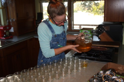 Pouring honey for the shares.